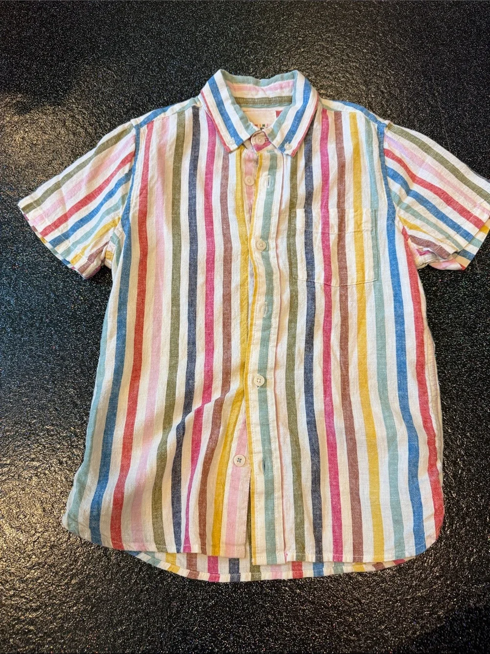 Mini Boden Multi-Color Stripe Short-Sleeve Shirt, Size 8-9